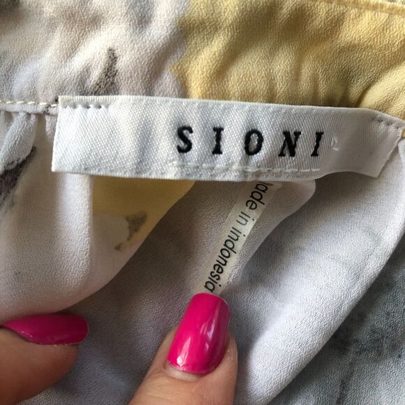 Seoni Yellow and Gray Floral Long Sleeve V-Neck Blouse Top Size M - Picture 6 of 7